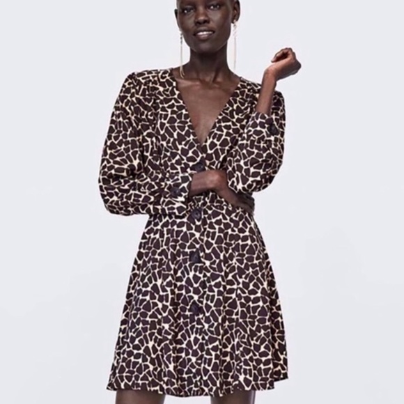 Satin button down animal print dress - Picture 3 of 7
